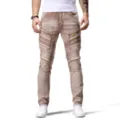 Jeans de moto para hombre marrón desgastado slim fit patchwork pantalón de mezclilla - 28 / Marrón