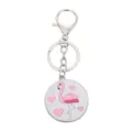 Metalen flamingo sleutelhanger met roze hartjes en ronde hanger, stijlvol dagelijks cadeau. - Ronde flamingo 2