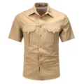 Herren Taktisches Kurzarmhemd Detail, atmungsaktiv schnelltrocknend kaki Freizeitoberteil - M / Khaki