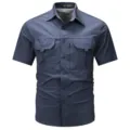 Men's Short Sleeve Tactical Utility Cargo Shirt Breathable Quick Dry Dark Blue Size S - Haze Blue