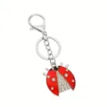 Detail sleutelhanger lieveheersbeestje strass, zilver metaal rode emaille hanger. - Kever B