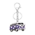 Schattige retro bus metalen sleutelhanger camper auto hanger cadeauaccessoire - Paars