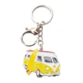 Metalen retro camper sleutelhanger met surfplank hanger, schattige tas accessoire. - Geel