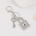 Zilveren Strass Hart Slot En Sleutel Sleutelhanger Leuke Metalen Tas Hanger Cadeau - Zilver