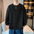 Herren lässiges Langarm Sweatshirt Rundhalsausschnitt geprägter Buchstabe, Streetwear. - M / Schwarz