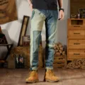Pantalón vaquero slim stretch patchwork vintage hombre denim skinny moto variante. - 28 / Como se muestra