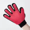 Gant de toilettage pour animaux brosse epilatrice silicone rouge chat et chien massage poil - Main Gauche / Rouge