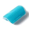 Blue silicone cat corner scratcher brush, pet self-grooming massage hair removal tool - Sky Blue