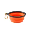 Portable collapsible silicone pet bowl in vibrant orange with carabiner, ideal for travel. - Orange