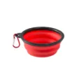 Portable collapsible silicone pet bowl for travel outdoor dog feeding red and black color - Red