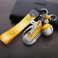 Mignon porte-clés mini chaussure en toile avec sangle jaune et clochette, pendentif créatif - Jaune