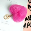 Pluche roze hart sleutelhanger en tasbedel met gouden metalen sluiting voor mode. - Rozerood