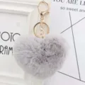 Grey heart plush keychain fluffy pom pom bag charm cute furry pendant accessory for women - Light Gray
