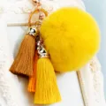 Pompone in vera pelliccia di coniglio rex portachiavi nappina ciondolo per borsa - Giallo