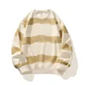 Herren Oversize Gestreifter Pullover, Lässiges Langarm Sweatshirt in Beige Braun. - L / Aprikose
