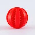 Durable silicone dog chew ball, interactive food dispensing molar toy for pet teeth cleaning. - Red