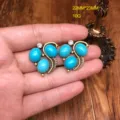 Pendientes de turquesa vintage aretes de bronce antiguo joyas de mujer 22x23mm - Pendientes de turquesa HE692