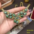 Vintage gold-tone statement necklace featuring green stone and crystal rhinestones. - FM1389 Qinghai Jade Necklace