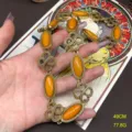 Vintage gold-toned chain necklace with oval orange resin stones, elegant retro pendant jewelry. - FM1401 Yellow Necklaces