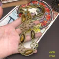 Vintage retro metal necklace with oval brown stones, classic artistic design for women. - FM1405 Tiger Eye Necklaces