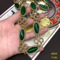 Vintage Byzantine Green Stone Gold Chain Necklace Retro Elegant Statement Jewelry Gift Women - FM1403 Green Necklaces