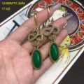 Vintage green stone dangle earrings, elegant copper clover drop earrings for women. - FM1404 Green Stud Earrings