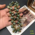 Vintage green bead textured gold chain necklace 41cm elegant retro luxury jewelry for women - FM1432 Qinghai Jade Necklaces