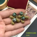 Retro vintage green stone peanut earrings with diamond inlay, exquisite alloy retro style. - FM1434 Qinghai Jade Stud Earrings
