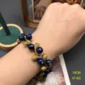 Vintage lapis lazuli snake bracelet with rhinestones, 19cm length, retro brass jewelry. - FM1430 Lapis Lazuli Bracelets