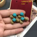 Vintage turquoise rhinestone drop earrings with textured gold metal design for women daily wear - FM1438 Turquoise Stud Earrings