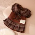 Vestito invernale a quadri caldo per cani di taglia piccola e gatti, colletto con volant. - Taglia S / Vestiti