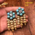 Vintage turquoise wheat tassel earrings statement gold alloy rhinestone drop jewelry women - Turquoise Stud Earrings