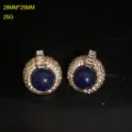 Retro Estilo Palacio Lapislázuli Estrás Pendientes Redondos Elegantes Vintage Joyería - Pendientes de botón / Color Lapislázuli