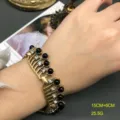 Pulsera calada de oro antiguo vintage con cuentas de vidrio negro y brillantes pedrería mujer. - Pulsera / Negro