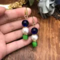 Blau und grün glasierte Perlen Ohrringe, elegante mehrsegmentige Perlen Kupfer Haken Schmuck. - Ohrringe (FM386) / 10x30mm