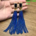 Pendientes largos de borla de cuentas azules de estrás de cobre estilo vintage mujer - Azul marino