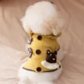 Cute yellow knitted dog sweater with crochet bear, cozy winter pet apparel for small dogs. - L / Yellow Bear