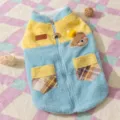 Carino gilet in pile per animali domestici con toppa di orso e cerniera per cani piccoli inverno - Blu Bondi / Taglia S