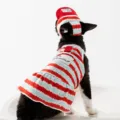 Süßes Sommer Katzen gestreiftes Kleid und Hut Set, atmungsaktive Haustier Kleidung. - S / Unterteile / Rotes Trägerkleid [Inklusive Hut]