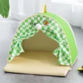 Green plaid pet tent small dog house cat bed breathable curtains cute avocado decor - Size S (32*32*35cm) / Dian Green Avocado