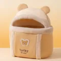 Cute plush pet carrier bag with bear ears, warm and breathable outdoor bag for small dogs and cats. - S (Recommended for Weight Within 6 Catties) / Rock Yellow Bear