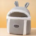 Plush pet bed cave with cute rabbit ears in grey color, warm and cozy small animal house. - S (Recommended for Weight Within 6 Catties) / Milo Grey Rabbit