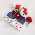 Spring summer dog denim strap dress cute strawberry puppy harness skirt with red leash - 3XL / Dark Bondi Blue (Including Leash)