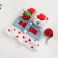 Cute dog harness dress with strawberry plush, denim princess skirt and leash set for small dogs. - 3XL (Recommended Weight 10-12.5 kg) / Light Bondi Blue (Including Leash)