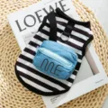 Gilet per cani a righe carino con tasca in denim abbigliamento estivo per piccoli cuccioli - Borsa a tracolla a righe nere (compatibile con guinzaglio) / S (Peso consigliato 1,5-2,5 kg)