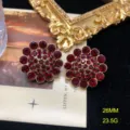 Spilla vintage con fiore di strass rossi, gioiello stile corte pesante per donna, 26mm. - HE291 Orecchini a Bottone