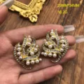 Conjunto de broche y pendientes de perlas barrocas flor estrás, elegante joya estilo corte - Pendientes de botón