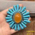 Broche vintage azul naranja grande llamativo diamantes de imitacion joya accesorio - Estilo Azul