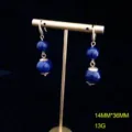 Pendientes de cuentas de lapislázuli natural doble esfera gancho de cobre detalle vista - Pendientes de botón de lapislázuli HE194