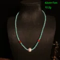Vintage boheemse kralenketting met turkoois agaat en parel voor dames sieraden. - Turquoise Ketting